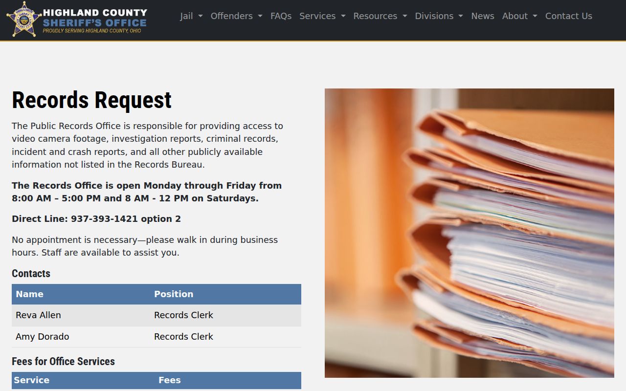 Highland County release records request page